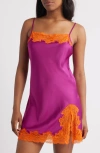 Open Edit Lace Trim Satin Chemise In Pink