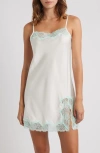 Open Edit Lace Trim Satin Chemise In Green
