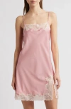 Open Edit Lace Trim Satin Chemise In Pink Beauty