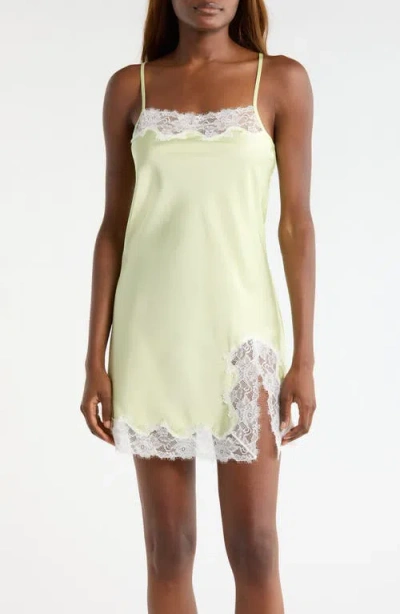 Open Edit Lace Trim Satin Chemise In Yellow