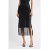 Open Edit Lace Trim Satin Midi Skirt In Black