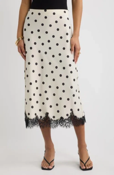Open Edit Lace Trim Satin Midi Skirt In Black