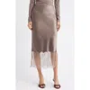 Open Edit Lace Trim Satin Midi Skirt In Brown