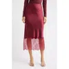 Open Edit Lace Trim Satin Midi Skirt In Pink