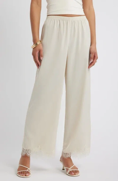 Open Edit Lace Trim Satin Pants In White