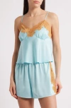 Open Edit Lace Trim Satin Short Pajamas