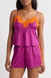Open Edit Lace Trim Satin Short Pajamas