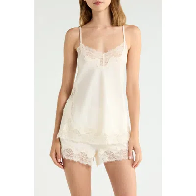 Open Edit Lace Trim Satin Short Pajamas In White