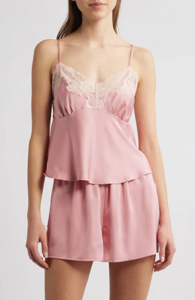 Open Edit Lace Trim Satin Short Pajamas In Pink Beauty