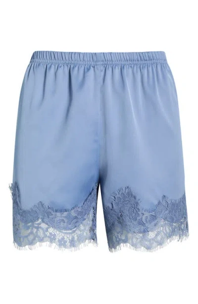 Open Edit Lace Trim Satin Shorts In Blue