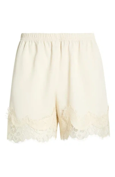 Open Edit Lace Trim Satin Shorts In White