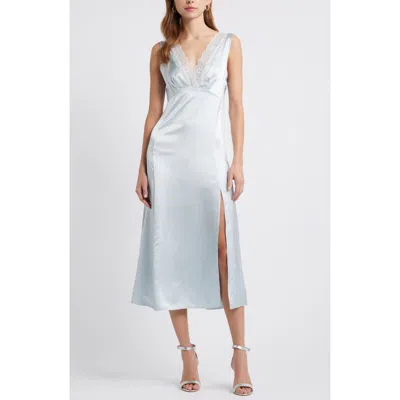 Open Edit Lace Trim Satin Slipdress In Blue Air