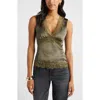 Open Edit Lace Trim Satin Tank In Green