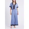 Open Edit Lace Trim Stretch Satin Crop Pajamas In Blue