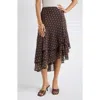 Open Edit Layered Asymmetric Chiffon Midi Skirt In Brown