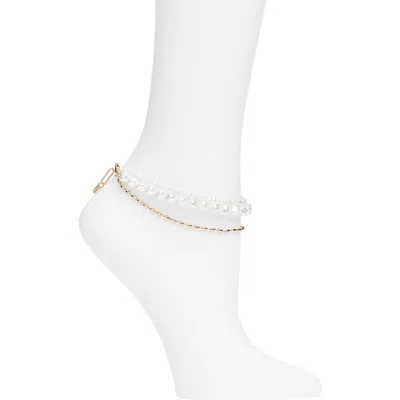 Open Edit Layered Faux Pearl Anklet In Red