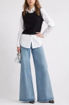 Open Edit Layered Look Sweater Vest In Black- White Combo