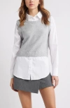 Open Edit Layered Look Sweater Vest In Grey Heather- White Combo