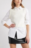 Open Edit Layered Look Sweater Vest In Ivory- White Combo