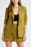 Open Edit Linen Blend Blazer In Olive Eyes