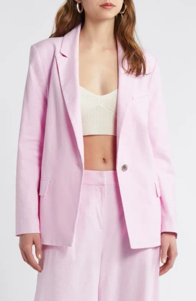 Open Edit Linen Blend Blazer In Pink Pirouette