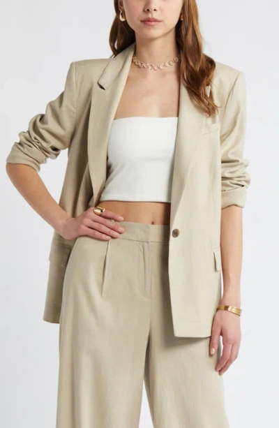 Open Edit Linen Blend Blazer In Tan Oxford