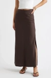 Open Edit Linen Blend Column Maxi Skirt In Brown