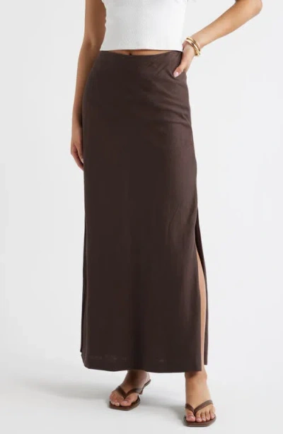 Open Edit Linen Blend Column Maxi Skirt In Brown