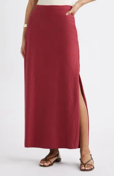 Open Edit Linen Blend Column Maxi Skirt In Burgundy