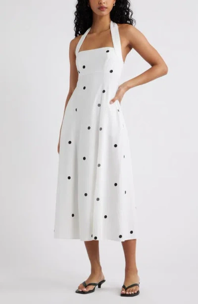 Open Edit Linen Blend Halter Midi Dress In White