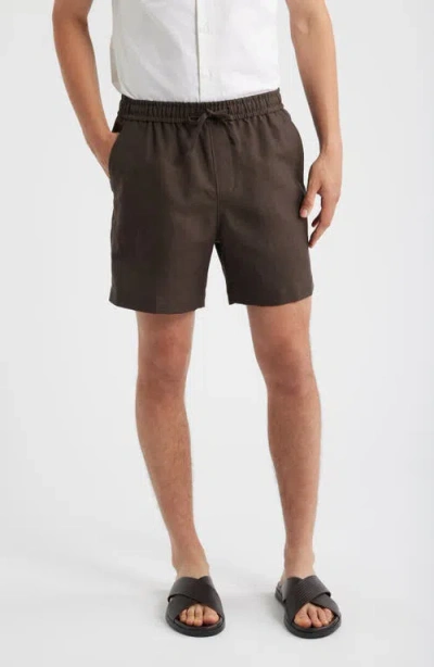 Open Edit Linen Blend Pull-on Shorts In Brown