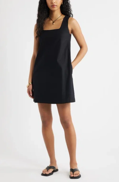 Open Edit Linen Blend Shift Dress In Black