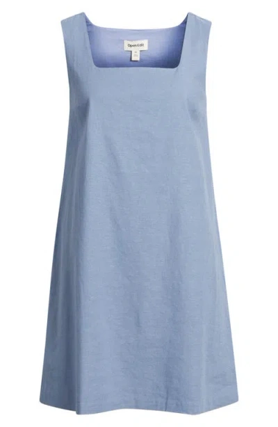 Open Edit Linen Blend Shift Dress In Blue