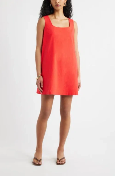 Open Edit Linen Blend Shift Dress In Orange