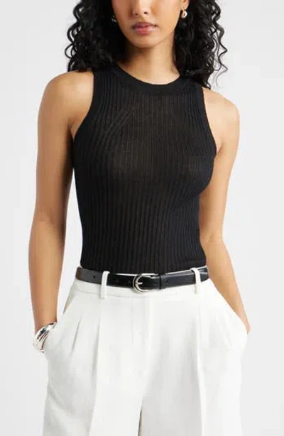 Open Edit Linen Blend Sweater Tank In Black