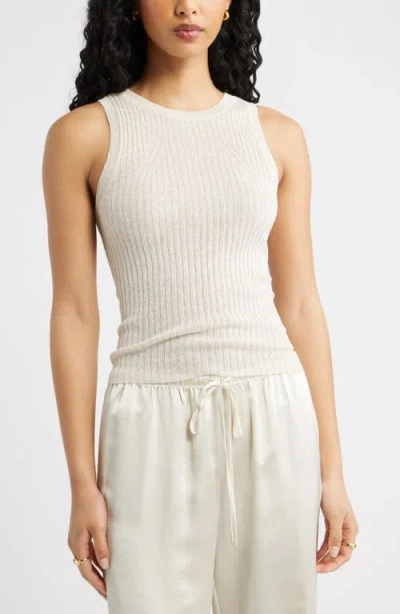 Open Edit Linen Blend Sweater Tank In White