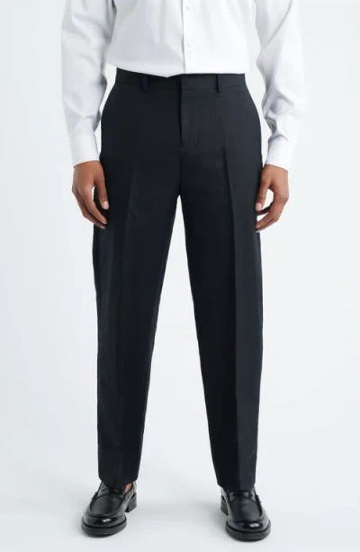 Open Edit Linen Blend Tapered Leg Pants In Black