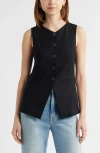 Open Edit Linen Blend Vest In Black