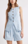 Open Edit Linen Blend Vest In Blue