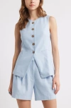 Open Edit Linen Blend Vest In Blue Subdued
