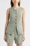 Open Edit Linen Blend Vest In Green