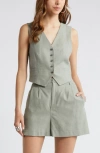 Open Edit Linen Blend Vest In Green Halo