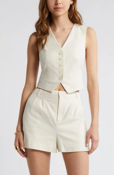 Open Edit Linen Blend Waistcoat In Ivory Dove