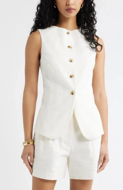 Open Edit Linen Blend Vest In White