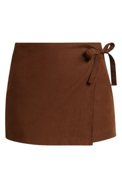 Open Edit Linen Blend Wrap Skort
