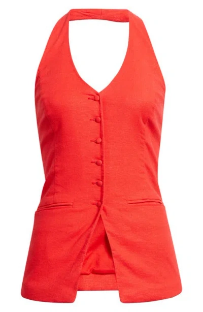 Open Edit Linen Halter Vest In Red
