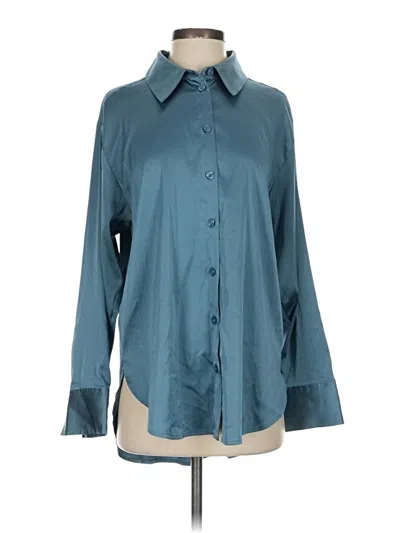 Pre-owned Open Edit Long Sleeve Blouse In Blue
