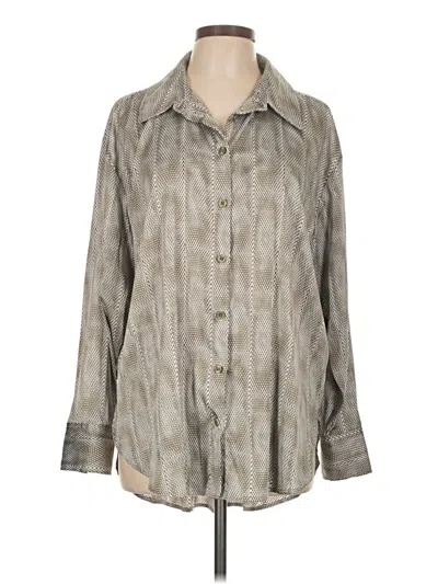 Pre-owned Open Edit Long Sleeve Blouse In Gray