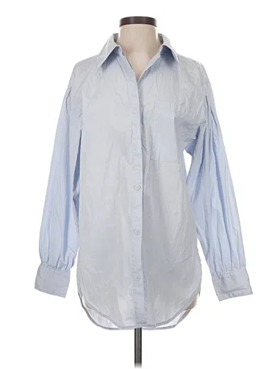 Pre-owned Open Edit Long Sleeve Button Down Shirt In Blue