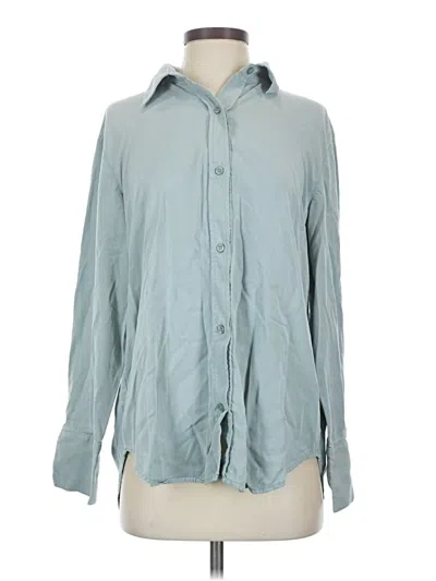 Pre-owned Open Edit Long Sleeve Button Down Shirt In Blue